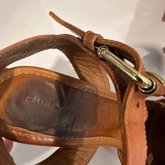 Celine Paris Women’s Cognac Leather Wedge Size 6-6.5 - Picture 3 of 5